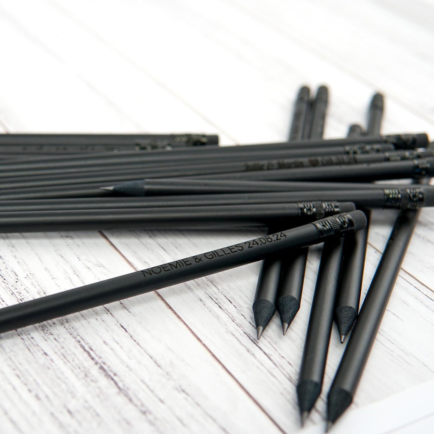 Custom Black Pencils Set, Engraved Pencils, Customized Bulk Pencils, Personalized Wedding Favors for Guests, Save The Date Pencils