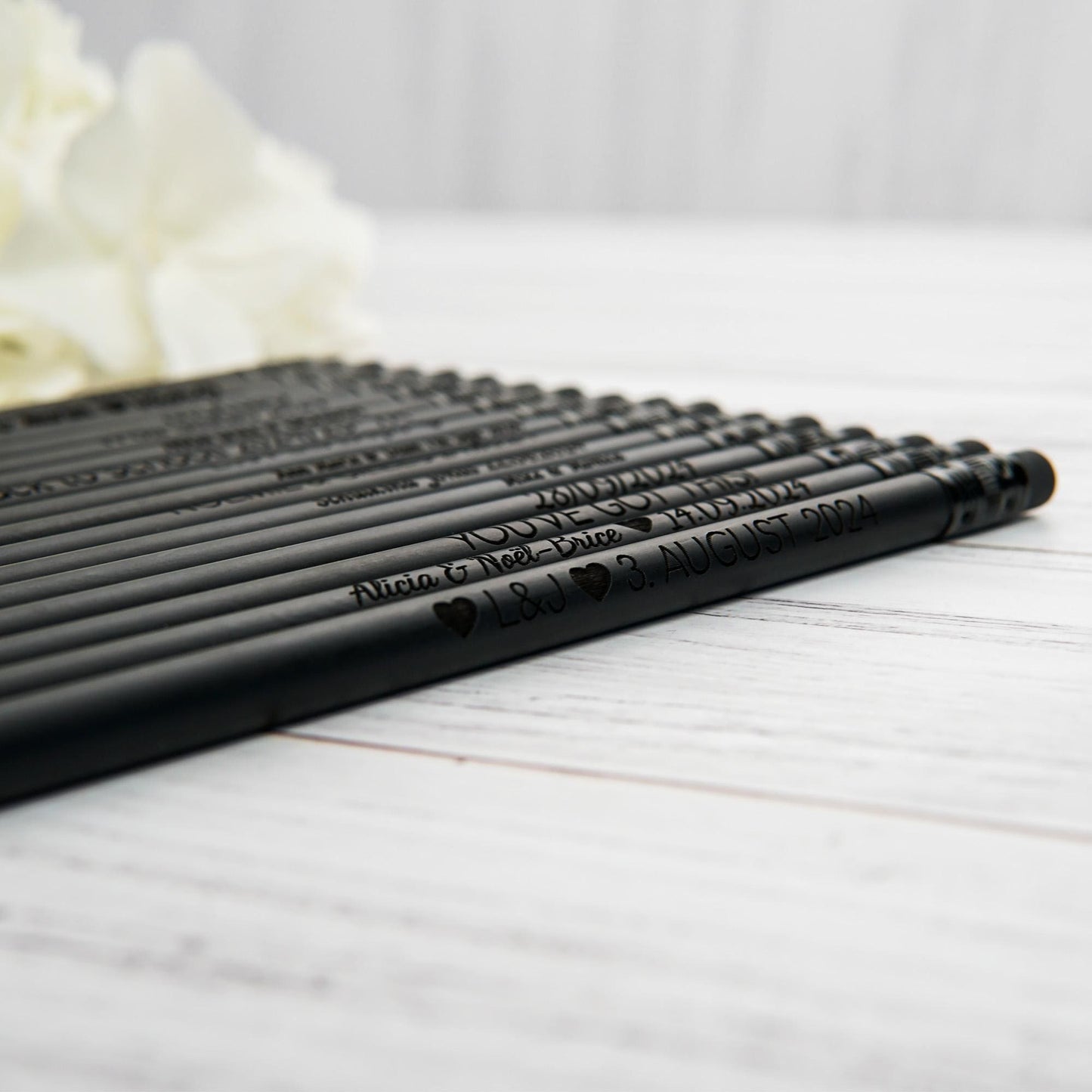 Custom Black Pencils Set, Engraved Pencils, Customized Bulk Pencils, Personalized Wedding Favors for Guests, Save The Date Pencils
