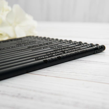 Custom Black Pencils Set, Engraved Pencils, Customized Bulk Pencils, Personalized Wedding Favors for Guests, Save The Date Pencils