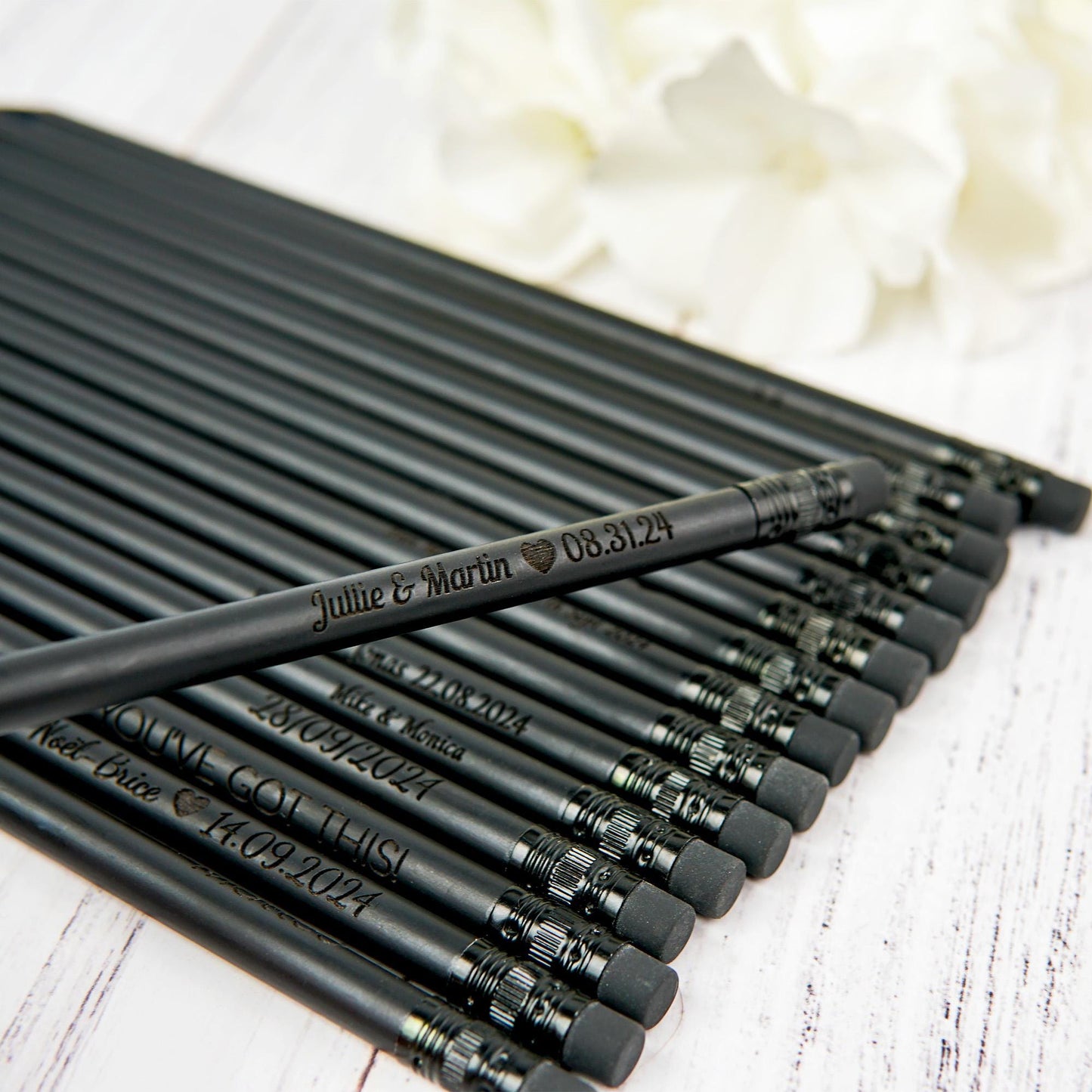 Custom Black Pencils Set, Engraved Pencils, Customized Bulk Pencils, Personalized Wedding Favors for Guests, Save The Date Pencils