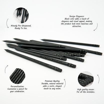 Custom Black Pencils Set, Engraved Pencils, Customized Bulk Pencils, Personalized Wedding Favors for Guests, Save The Date Pencils