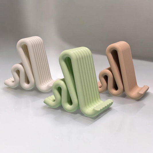 Modern Phone Stand – Minimalist Wave Design Desk Holder for Smartphone, Stylish 3D Printed Organizer for Office, Home Decor Gift Idea