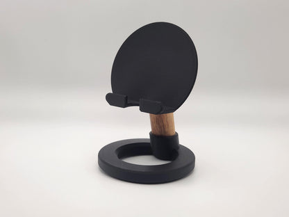 3D Printed Minimalist Modern Round Oak Wood Custom Engraved Phone or Small Tablet Stand