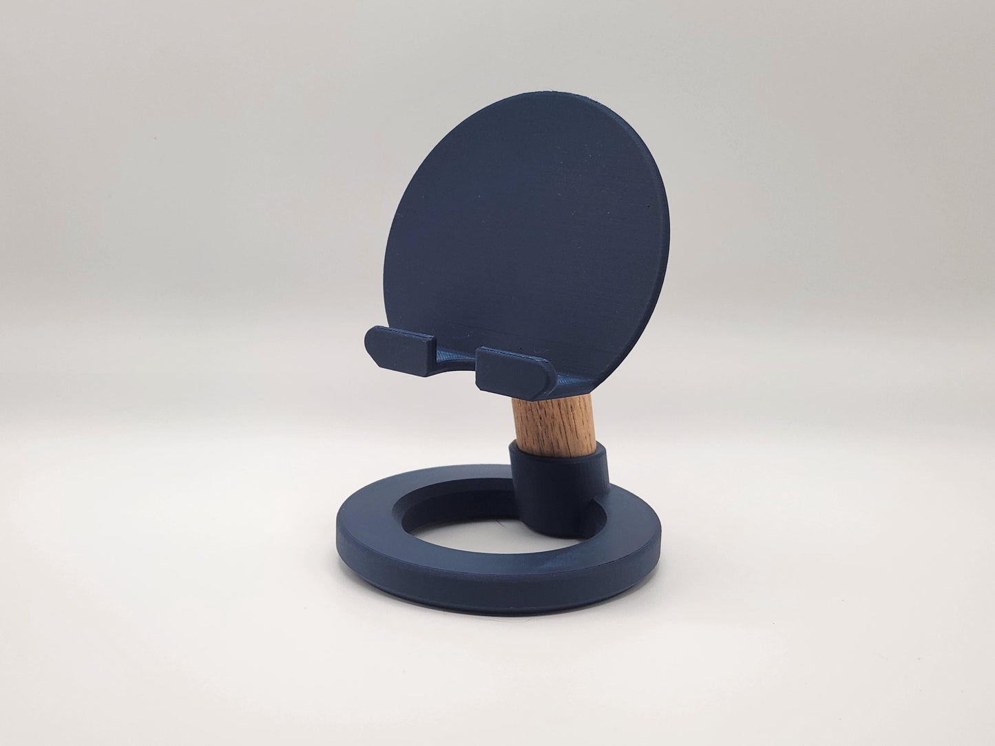 3D Printed Minimalist Modern Round Oak Wood Custom Engraved Phone or Small Tablet Stand