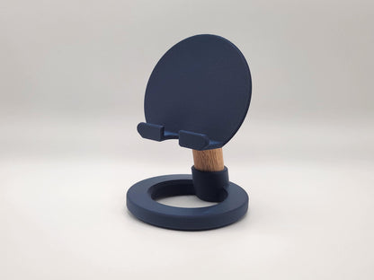 3D Printed Minimalist Modern Round Oak Wood Custom Engraved Phone or Small Tablet Stand