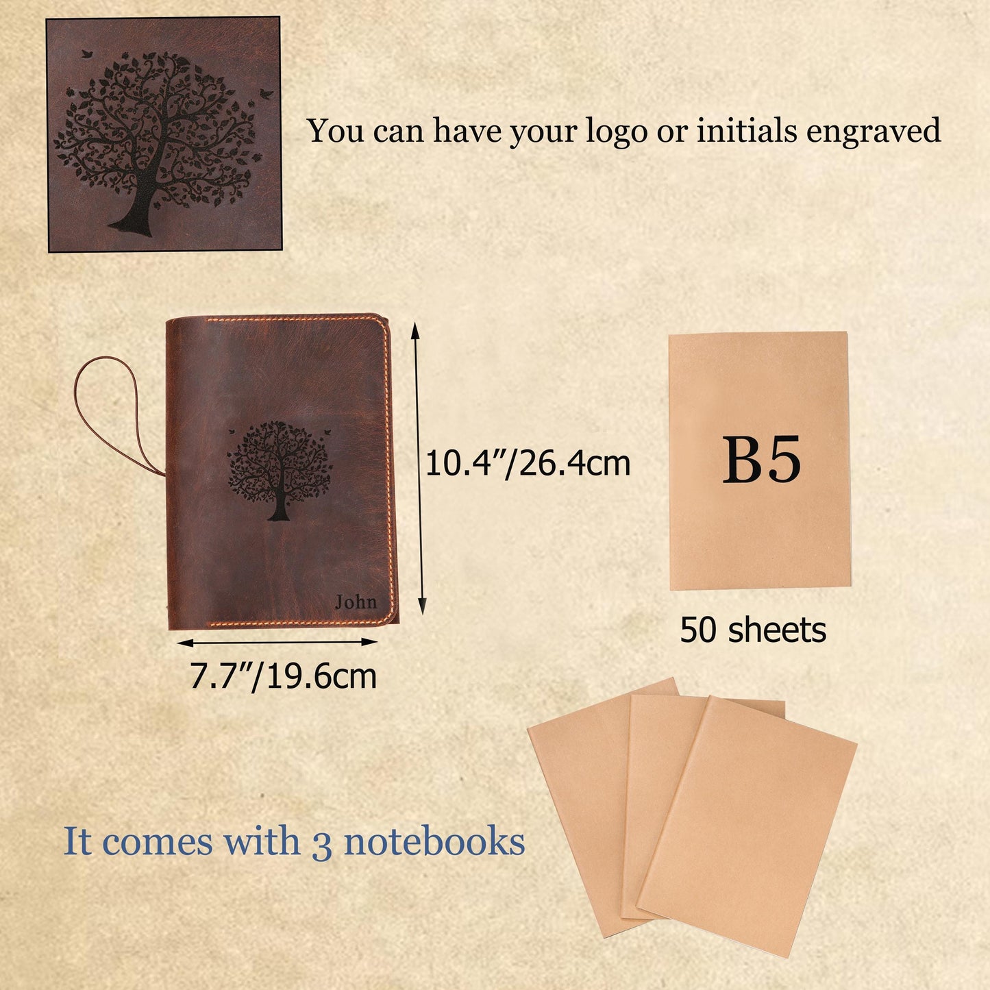 Personalized Leather B5 Size Journal for women, Custom Refillable Planner B5 7 x 10 inch, Gift For Her, T01-LJB5C