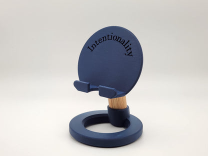 3D Printed Minimalist Modern Round Oak Wood Custom Engraved Phone or Small Tablet Stand