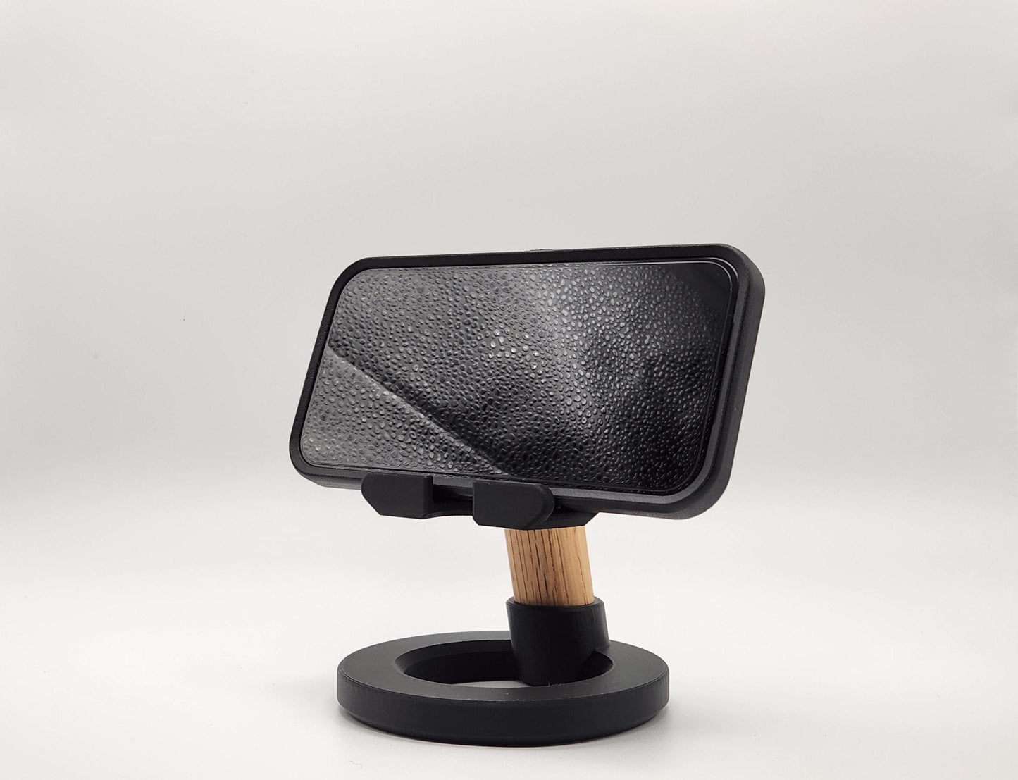 3D Printed Minimalist Modern Round Oak Wood Custom Engraved Phone or Small Tablet Stand