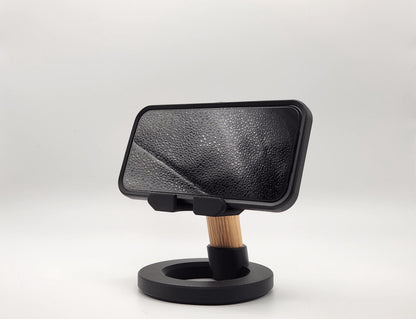 3D Printed Minimalist Modern Round Oak Wood Custom Engraved Phone or Small Tablet Stand