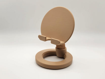 3D Printed Minimalist Modern Round Oak Wood Custom Engraved Phone or Small Tablet Stand
