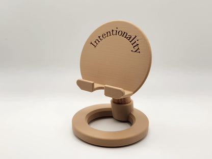 3D Printed Minimalist Modern Round Oak Wood Custom Engraved Phone or Small Tablet Stand